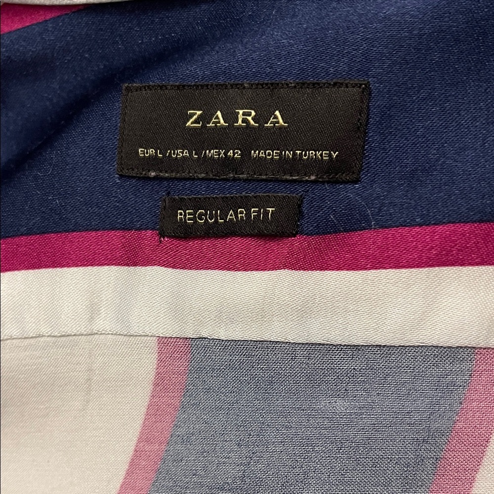 Zara Navy, Pink, and White Striped Button Down Shirt - Picture 7 of 7